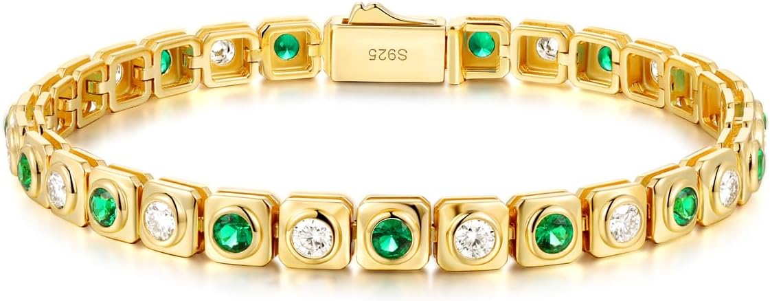 Luxury Moissanite Emerald Tennis Bracelet, Multi Style 925 Sterling Silver Wrist Chain, Stackable White Gold/Yellow Gold Bracelet, Christmas Valentine’s Day Wedding Jeweley, Length 5.9-7.5 Inches