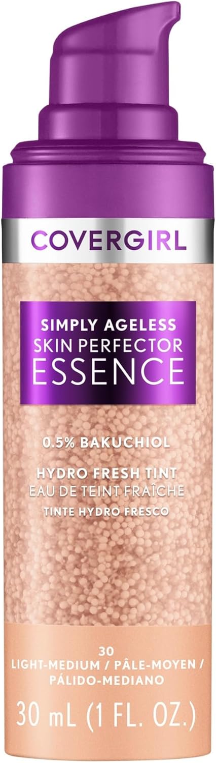 Covergirl Simply Ageless Skin Perfector Essence Foundation, Sheer Tinted Skin Perfector, Skincare Makeup Hybrid, Radiant Finish, Skin-Like Finish, Vegan Formula