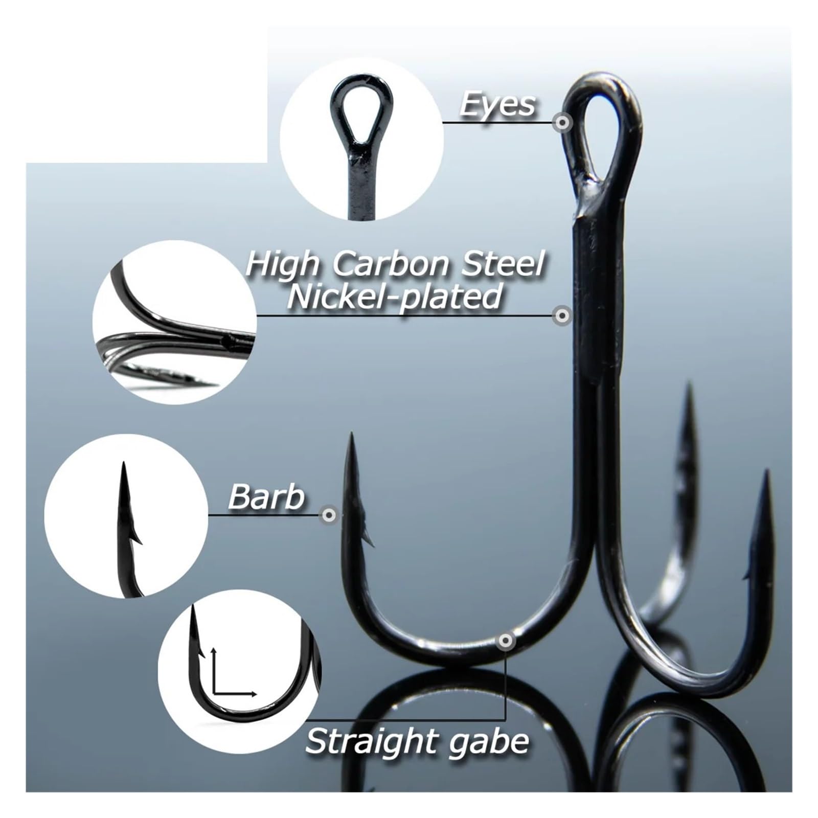 Angeln Drillinge High Carbon Stahl Brabed Sharp Triple Haken Angelhaken Auf Harten Köder Salzwasser Angeln Zubehör(Size-2-0 Gap-14mm,50 Pcs)