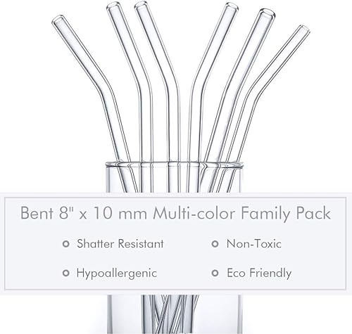 Miniatura 3 de Pajitas de vidrio dobladas reutilizables, juego de 12 popotes doblados con 2 cepillos de limpieza, resistentes a roturas, no tóxicos, popotes
