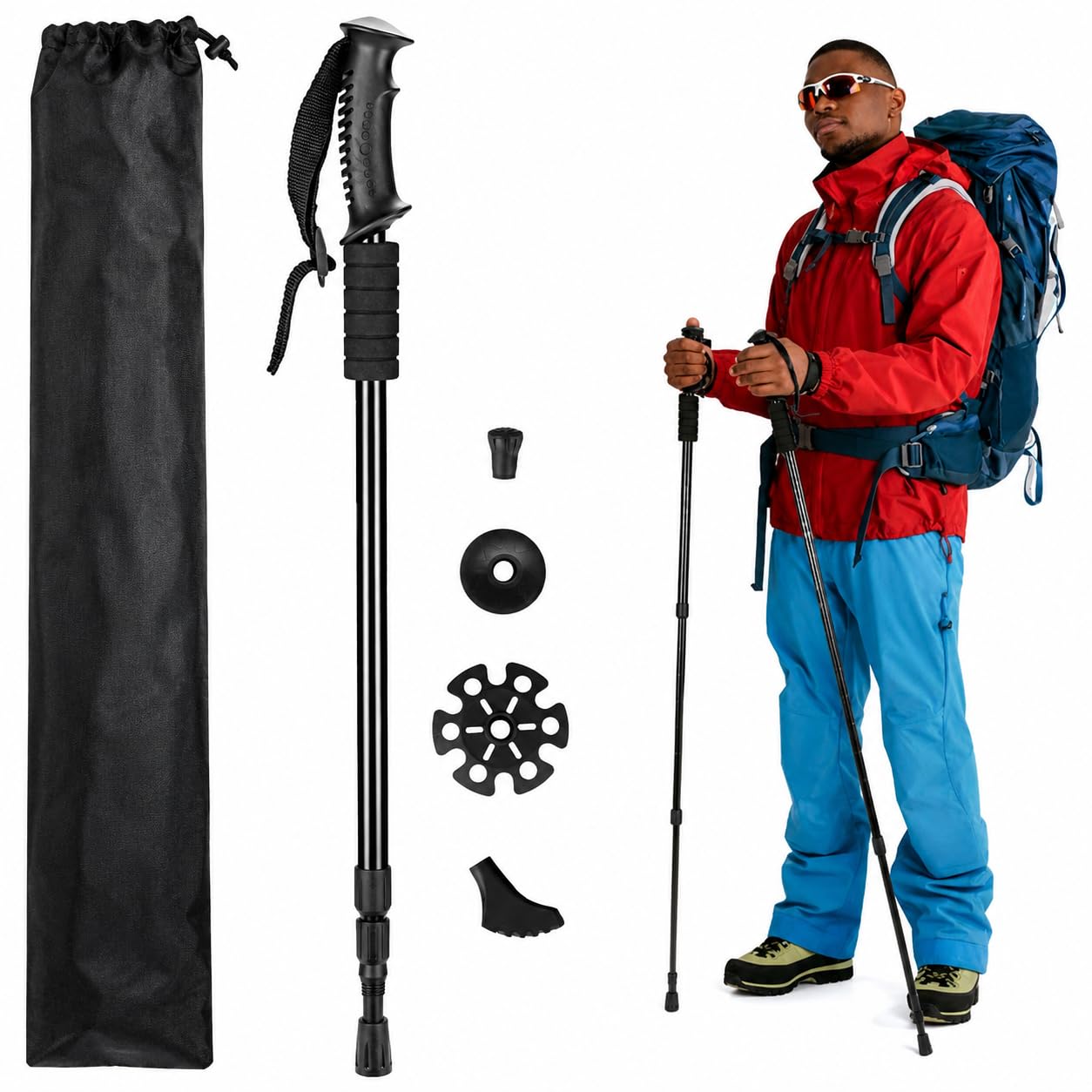 Trekking Poles for Hiking, Adjustable Lightweight Walking Sticks, Collapsible Anti-Shock Hiking Poles for Men, Women & Kids, All Terrain Outdoor Trekking Accessories with Carry Bag-image-31