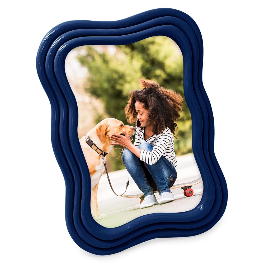 Isaac Jacobs Navy 4X6 Curved Deco Frame For Tabletop And Wall Display, Decorative Art, Design, Home Décor, Gift (4X6, )