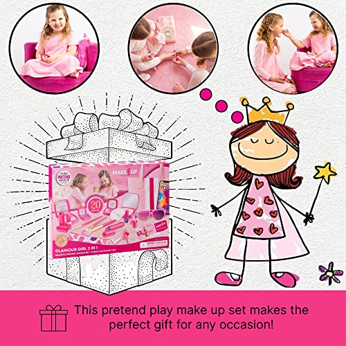 Make it Up, 20 Piece- Glamour Girl 2 in 1 Realistic Pretend Makeup Set + Purse & Toy Set (Not Real Makeup) [Toy] - Thumbnail 5