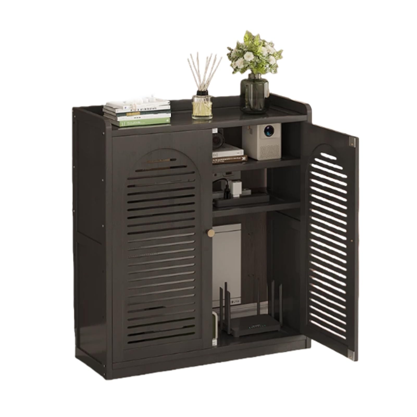 MESCXTY Modern WiFi Router Storage Cabinet, Invisible Multi-Layer Shelves with Ventilation & Cord Management,for Home and Office(Black,23x9.8x32in)