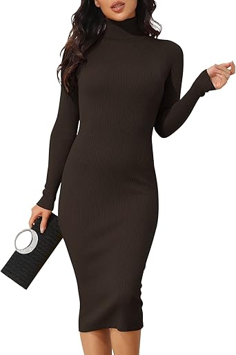 ninovino Women's Turtleneck Ribbed Knit Long Sleeve Slim Fit Sweater Dress