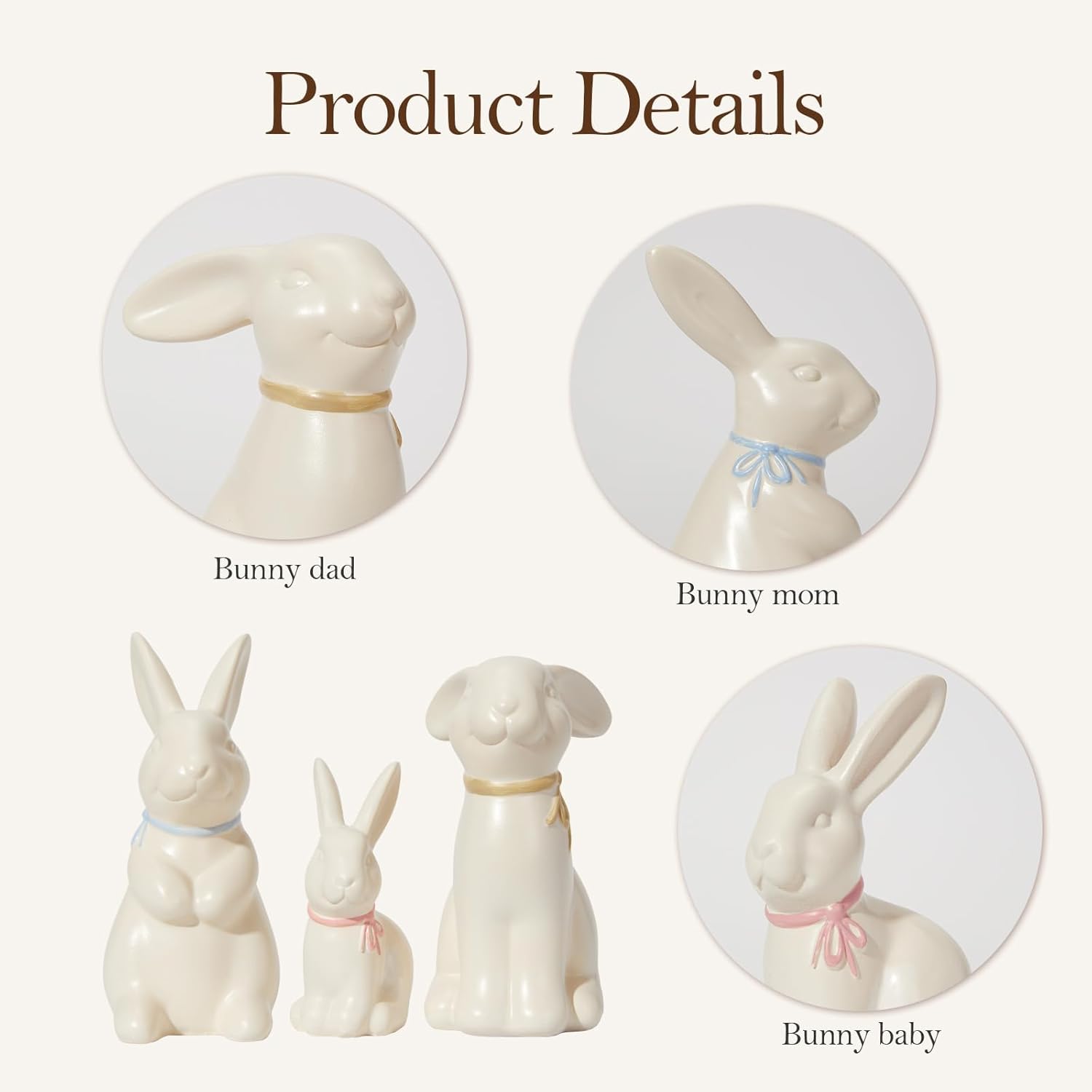 WDS WONDROUS Easter Decorations Bunny Family Figurines Set of 3 - White Rabbit Statues, Farmhouse Spring Decor, Resin Easter Tabletop Decor for Shelf, Mantel, Coffee Table Home