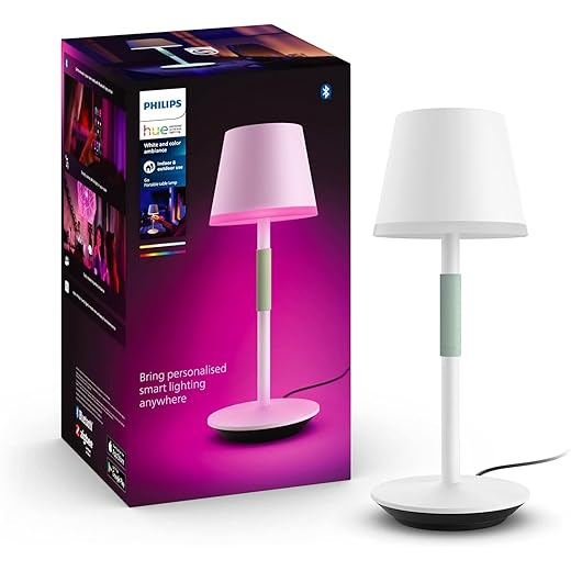 Philips Hue Go Smart Portable Table Lamp, White - White and Color Ambiance LED Color-Changing Light - 1 Pack - Indoor and Outdoor Use - Control with Hue App or Voice Assistant