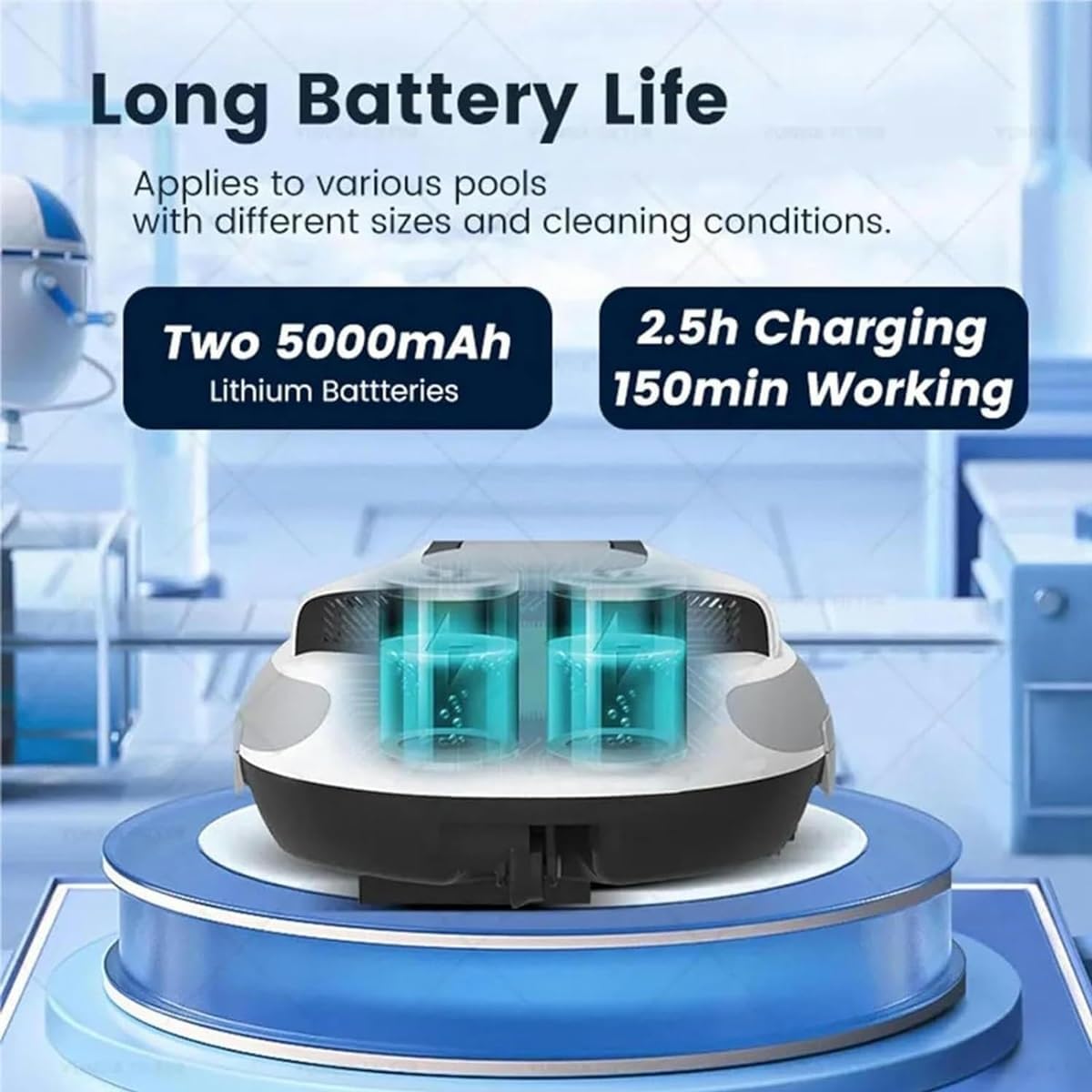 Cordless Robotic Pool Cleaner, Automatic Swimming Pool Robot Underwater Vacuum Cleaners,Pool Cleaner,100 Mins Runtime and 1000 Sq.Ft,for Above/In-Ground Pools