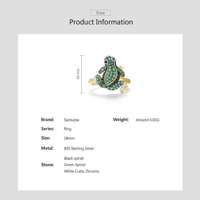 Santuzza 925 Sterling Silver Frog Gold Plated Ring for Women