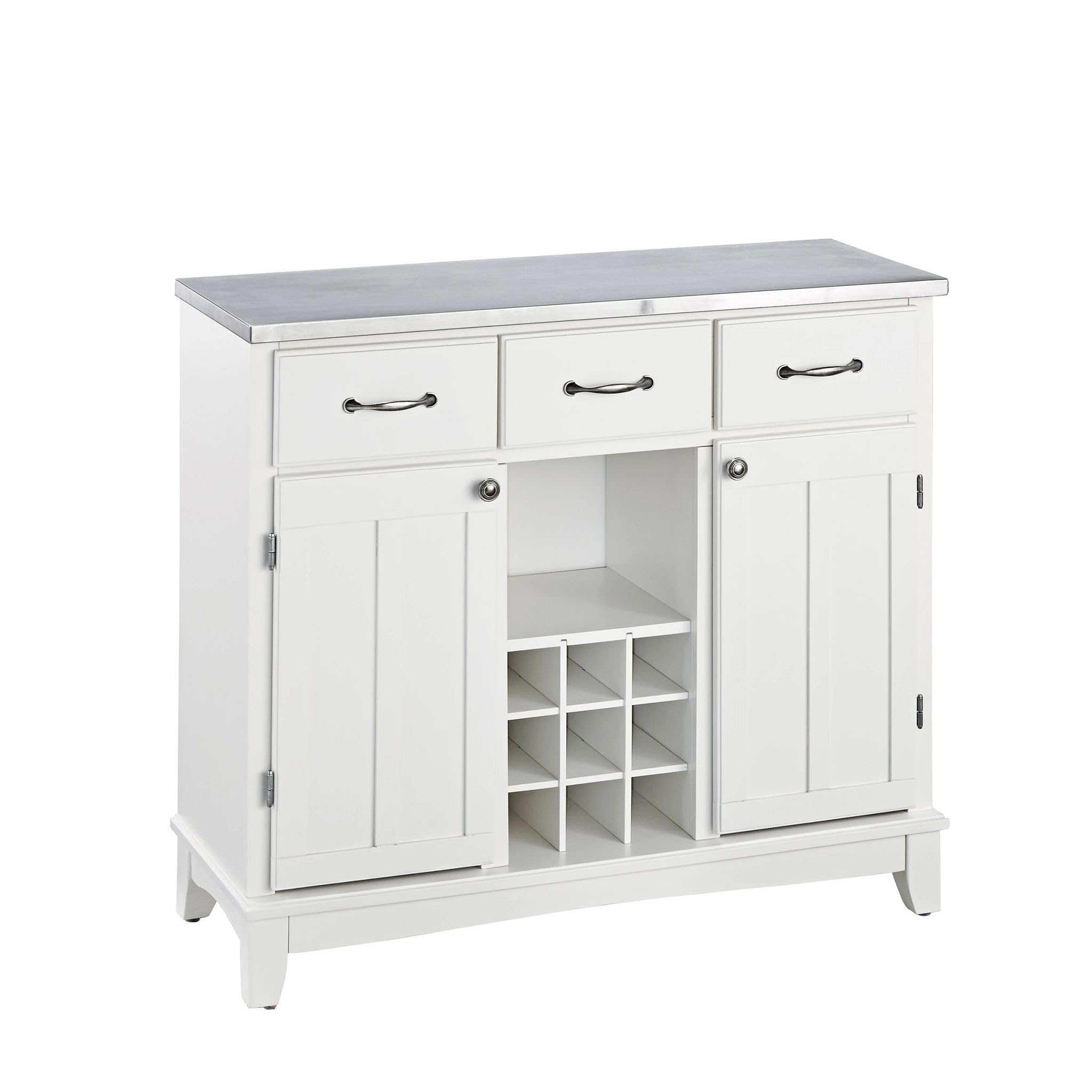 Photo 1 of *****Carton #1of 2 Only****Homestyles Buffet of Buffets Server,Off-White Cabinet Stainless Steel Top, Sideboard Storage Options, Drawers, Removable Wine Storage, Coffee Bar for Kitchen, Dining Room, Entryway, Living Room