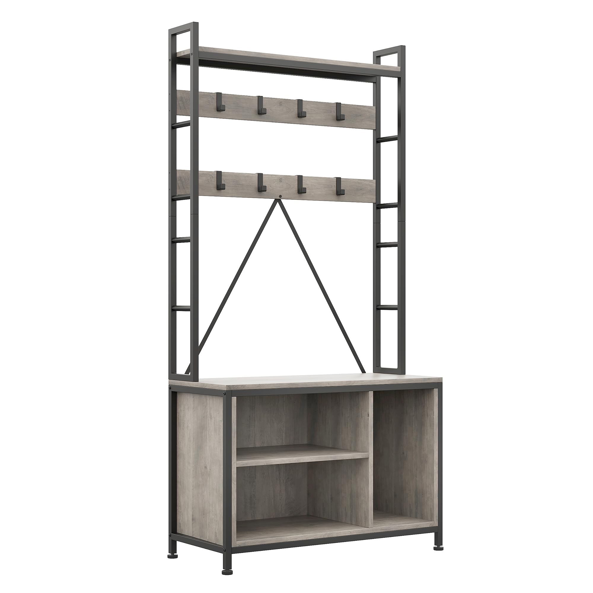 Garvee Perchero Recibidor Con Banco y Zapatero, Mueble Entrada Industrial De Madera y Metal, Organizador Con Estante y Ganchos, Perchero Independiente De Pie Para Entrada y Pasillo, Gris