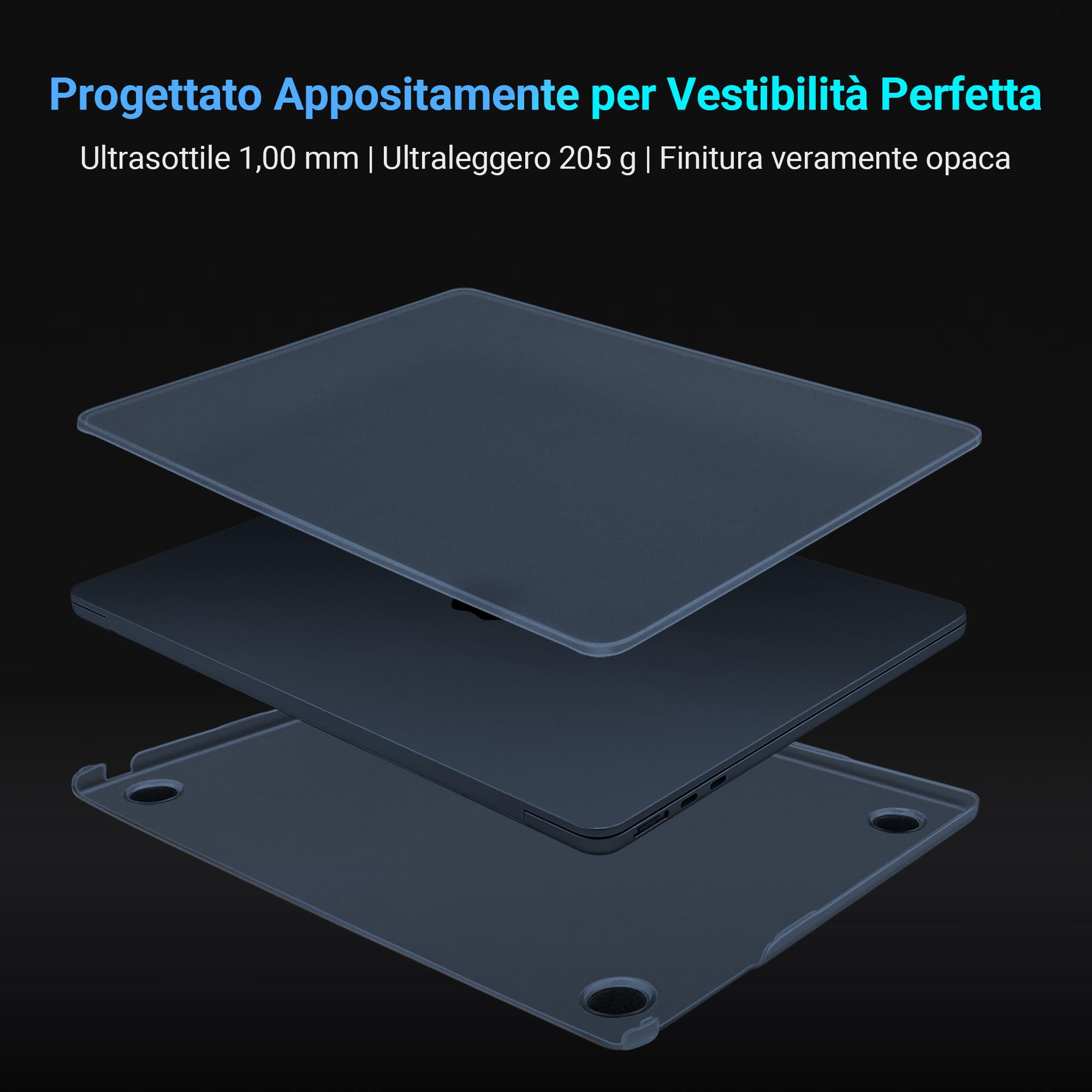 TECOOL Premium Cover Ultrasottile per MacBook Air 13,6 Pollici M5 M4 M3 M2 2022-2026 A3449 A3240 A3113 A2681, Custodia Rigida e Copritastiera UE in TPU, mezzanotte blu satinato