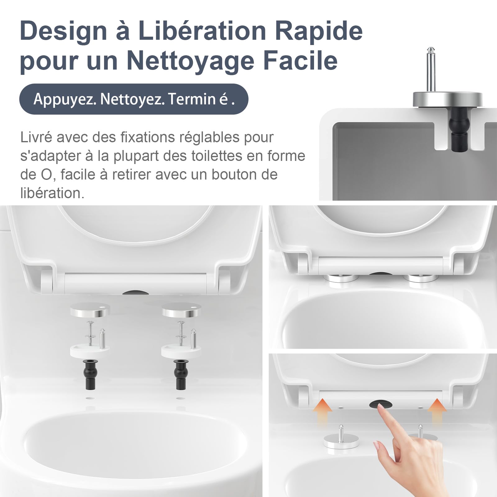 SURFOU Abattant WC Lunette Cuvettes, Cuvette Toilette Avec Frein De Chute Declipsable, Lunettes Toilettes Couvercle Blanche, Abbatants Battant Universel Abbatant Toilettes Blanc Abattants Toilet