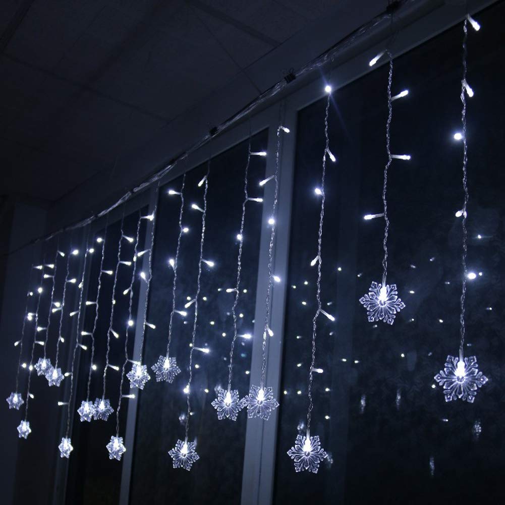 Klighten Cortina de Luces LED Decoración, 3.5 * 0.65M 96 LEDs Cortinas de Luz Impermeable, 8 Modos de Luz Perfecto Fiestas, Bodas, Casa, Jardín, Decoración Navidad, Blanco Frio