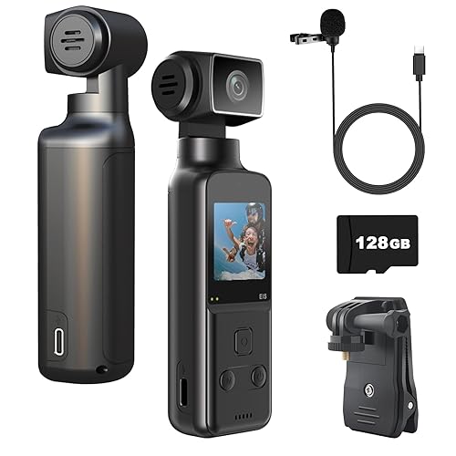 ZOMFOM 4K Body Camera with External Microphone, Mini Video & Audio Pocket Cam 270° Rotation Camera for Outdoor Sport, Bike, Travel, Police Law Enforcement, Personal Civilians, 128GB Included - 128GB