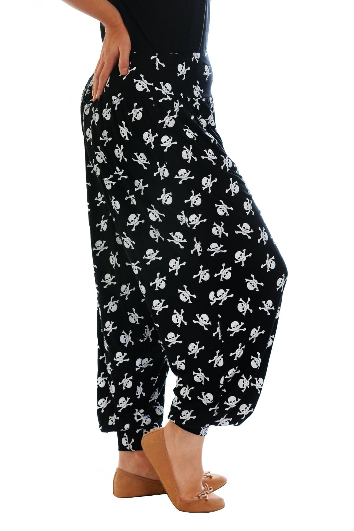 Wearall Women's Skull And Bones Plus Size Harem Print Trousers Long Full Baggy Pants - 24/26