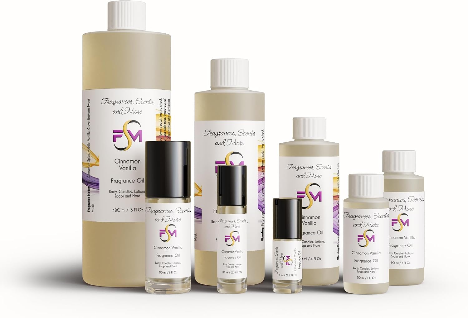 Cinnamon Vanilla Fragrance Oil - 3 Bottles 0.17 Fl Oz Glass Roll On (5ml)