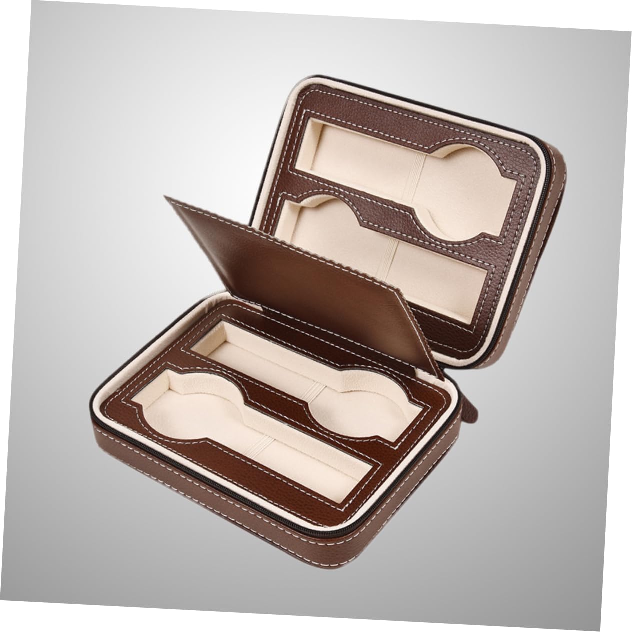 SAFIGLE Portable Watch Travel Case Organizer for Watches Stylish Brown Zippered Storage Holder Padded Interior to Protect the Go