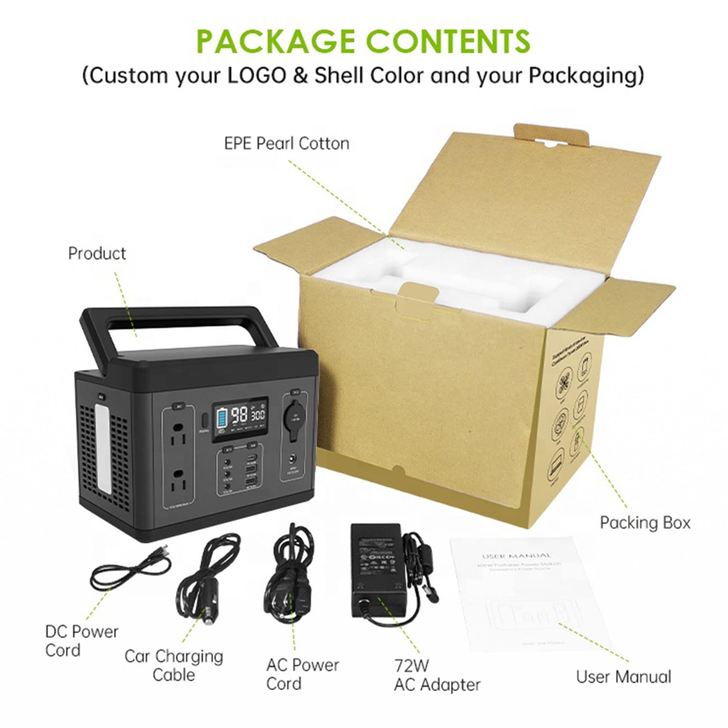 Modulo Batteria Esterno espandibile,Alimentatore di Backup Solare con Batteria al Litio da 560 Wh,per Il Campeggio all'aperto, Camper, Viaggio, casa, Emergenza, Backup,220v