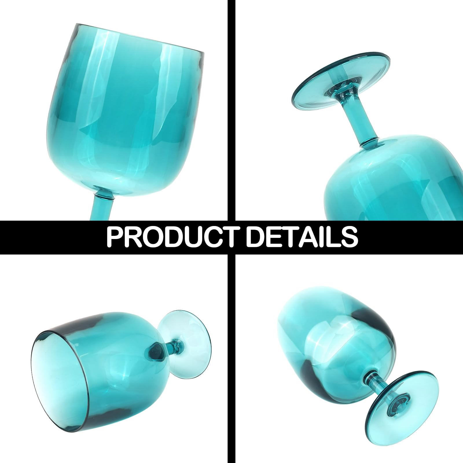 Lot de 6 verres à vin en plastique incassable de 355 ml en acrylique coloré, empilables, passent au lave-vaisselle, sans BPA, parfaits pour les fêtes (cyan, 355 ml)