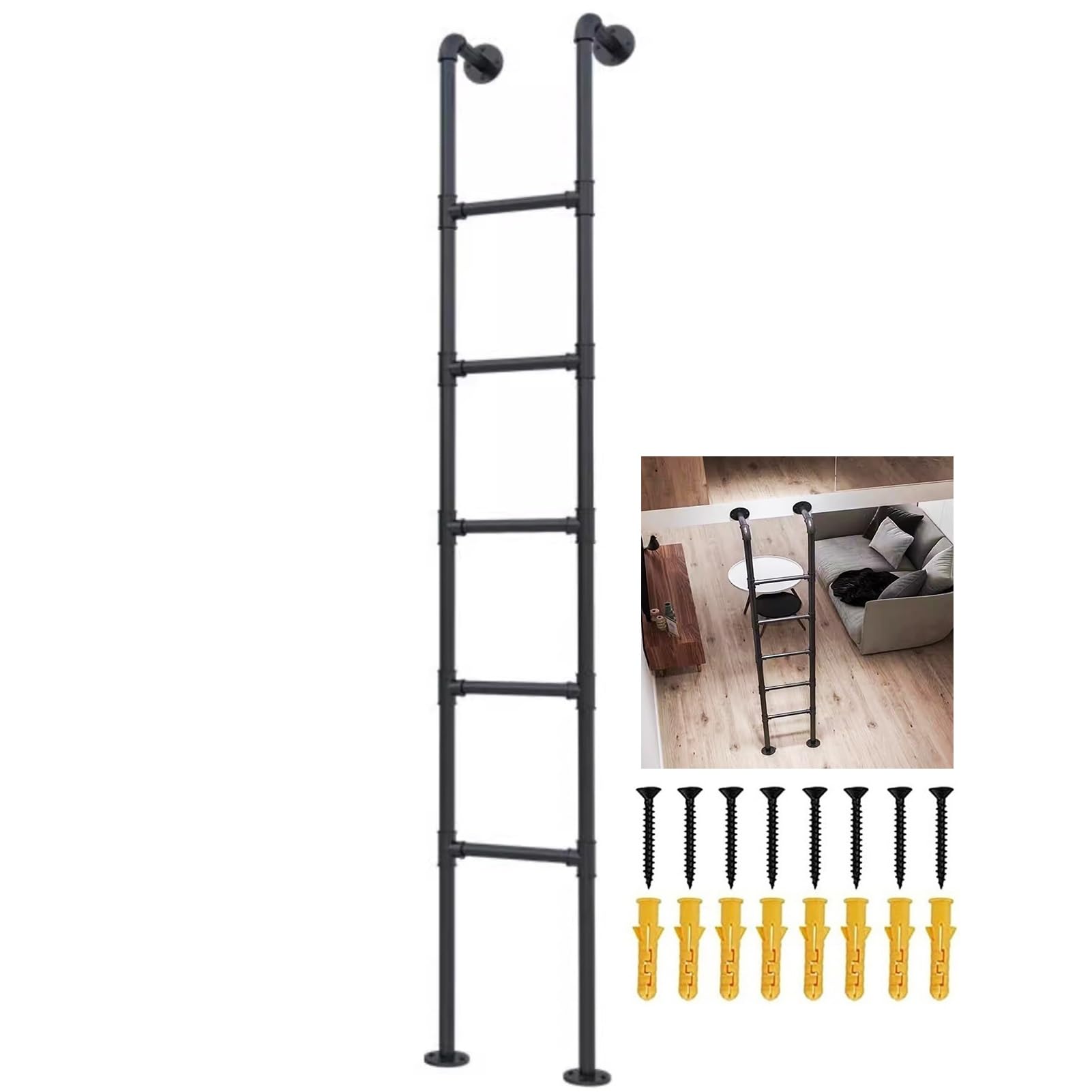 Escalera de Pozo Ventana montada en la Pared Hierro | Escalera de pozo for ventana montada en la pared de 100-300 cm for loft y vehículos recreativos(140cm/55in)