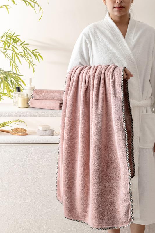 Image of Spread Spain Microfiber Towels for Bath | Coral Large Bath Towel | Extra Soft Plush & High Absorbent |360 GSM | Bath Towel for Men and Women, 70x146 cm Rose