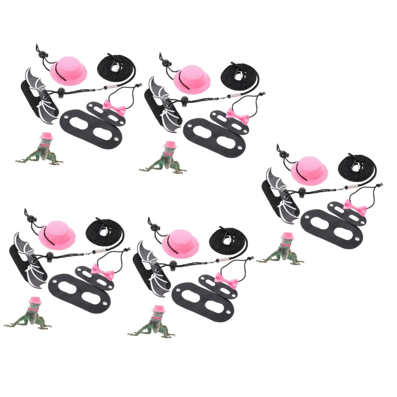 Beaupretty 5juegos Correa y Arnés Ajustable para Reptiles Gorra y Pajarita Kit Completo para Caminar Lagartos Al Aire Diseño Creativo para Mascotas
