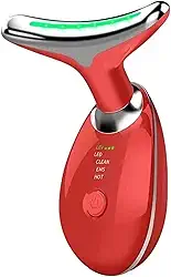 Massageador Facial LED 7 Cores - Modos, Aparelho Anti-Rugas para Rosto e Pescoço, Tratamento Estético Vibratório com Luz LED Para Elevação da Pele Lifting Bivolt Recarregável (Vermelho)
