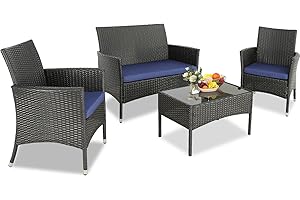 4 Pieces Patio Sectional Furniture Set - Outdoor Wicker Conversation Set - Set of 4