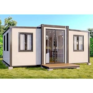 Generic 20Ft Portable Prefabricated Tiny Home, Mobile Expandable Plastic Prefab House for Hotel, Booth, Office, Guard House, Shop, Villa, Warehouse, Workshop (with Restroom), White, PM125