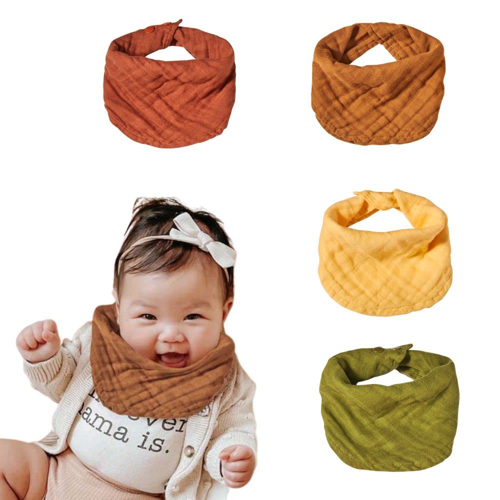 Chippi & Co Pack of 4 Muslin Cotton Scarf Bandanas Drooling Bibs for Feeding and Teething, 13''x6'' For Unisex Infant