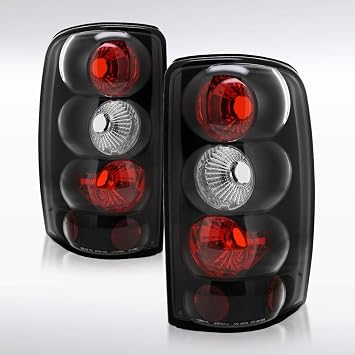 Autozensation Compatible with 2000-2006 Chevy/GMC Suburban, Chevy Tahoe, GMC Yukon/Denali/XL, Left + Right Pair Assembly, Black Housing Clear Lens Tail Lights