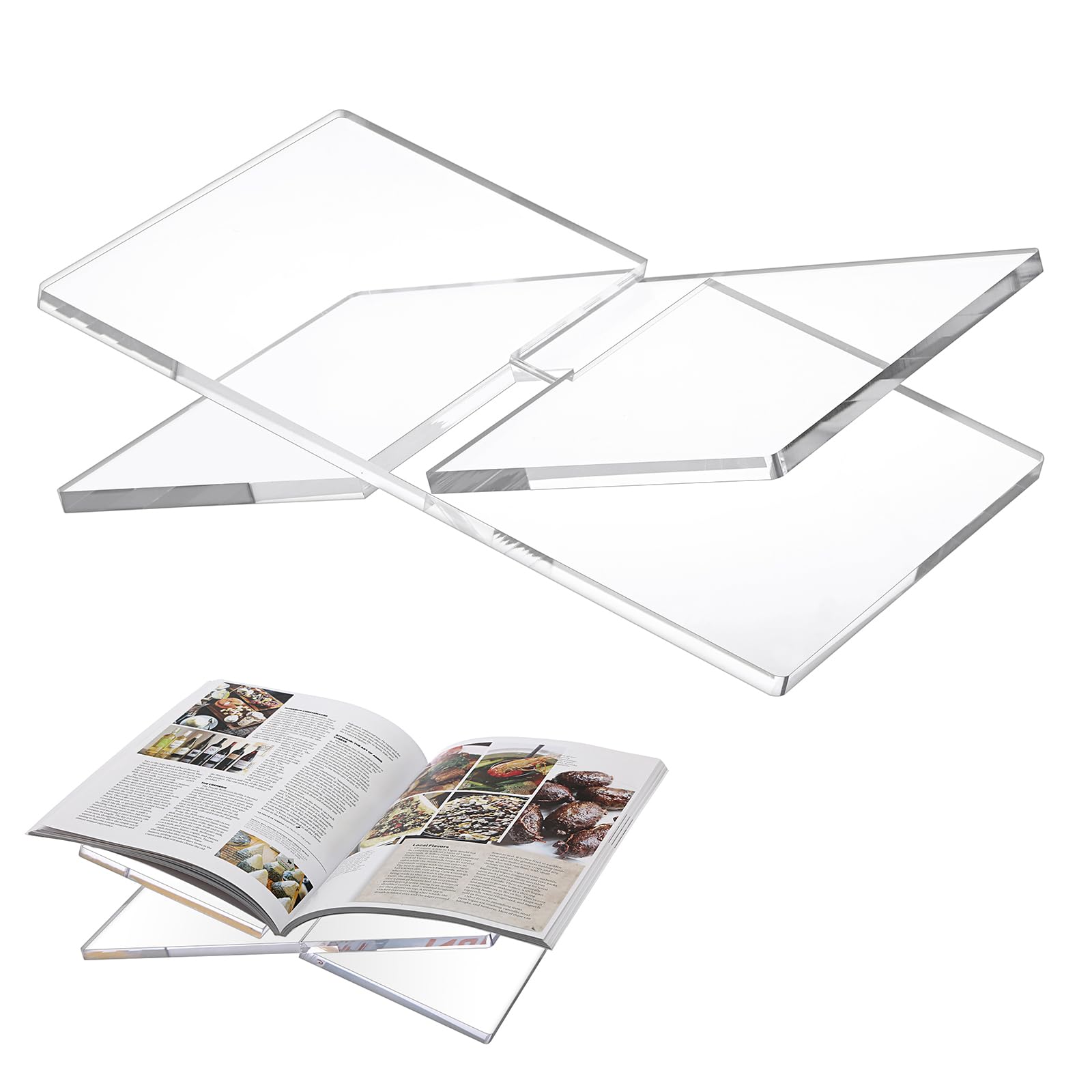 SUMNACON Soporte de acrílico para libros de cocina, soporte de exhibición grande abierto transparente para libros de recetas para leer y mostrar libros, libros de cocina, revistas, arte, Biblia (30 x