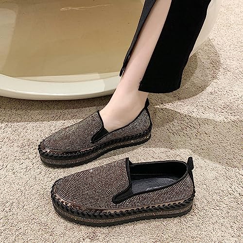 Women's Rhinestones Glitter Fashion Dress Sneakers Slip on Platform Loafers Party Wedding Bling Casual Flat Shoes4