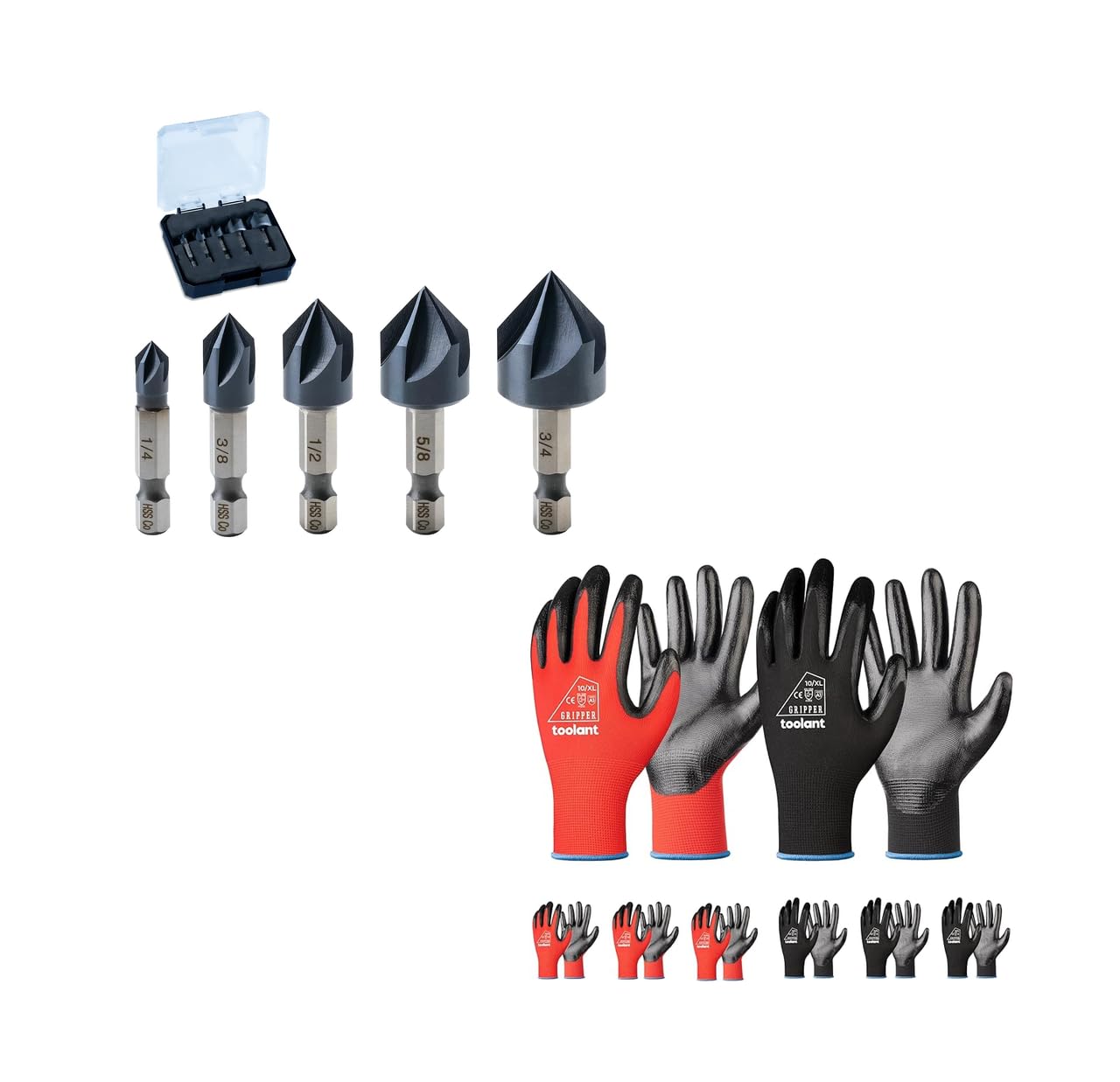 toolant Noir-TI Cobalt Countersink Drill Bit Set + Toolant Nitrile Coating Work Gloves Bundle
