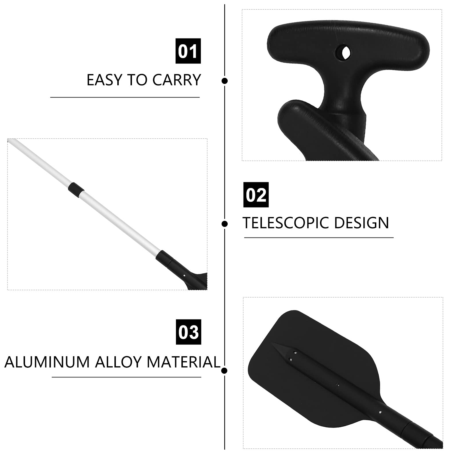 LIOOBO Lot de 2 rames télescopiques en alliage d'aluminium et plastique pour kayak
