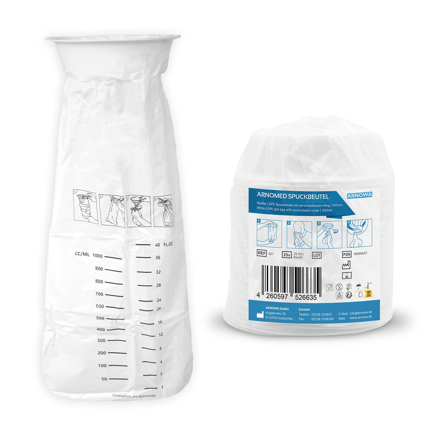 100x ARNOMED® Spuckbeutel mit Ring, LDPE Kotztüten mit Ring für Erwachsene & Kinder, Spucktüten Auslaufsicher, Brechbeutel, Kotzbeutel für Reisen, Brechtüten, Auffangbeutel für Erbrechen