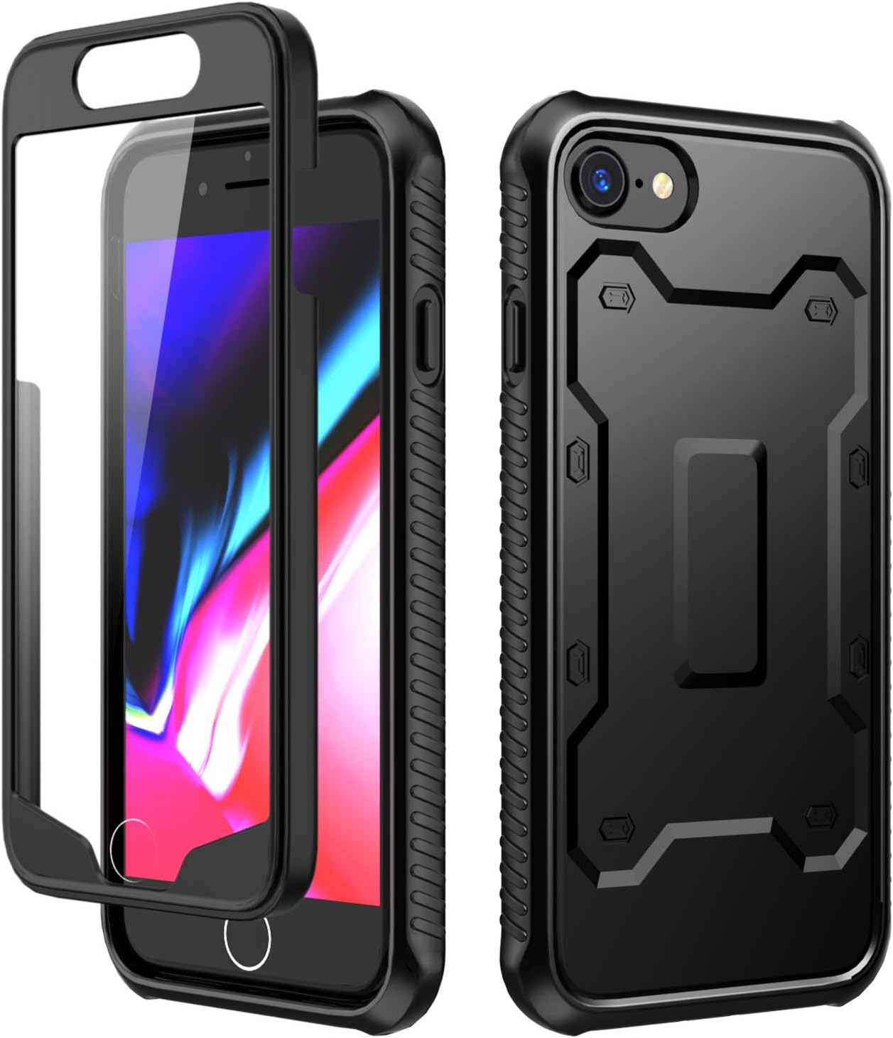 Srotek iPhone 8 Case,iPhone 7 Case with Built-in Screen Protector Shockproof Protection Hard Plastic & Soft TPU Sturdy Armor High Impact Resistant Cover Case for iPhone 7/8,Black