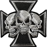 Skull Black Cross Patch Iron On Sew On Clothes Bag Denim Jeans Embroidered Badge 8.1 cm Width and 8.1 cm Height.