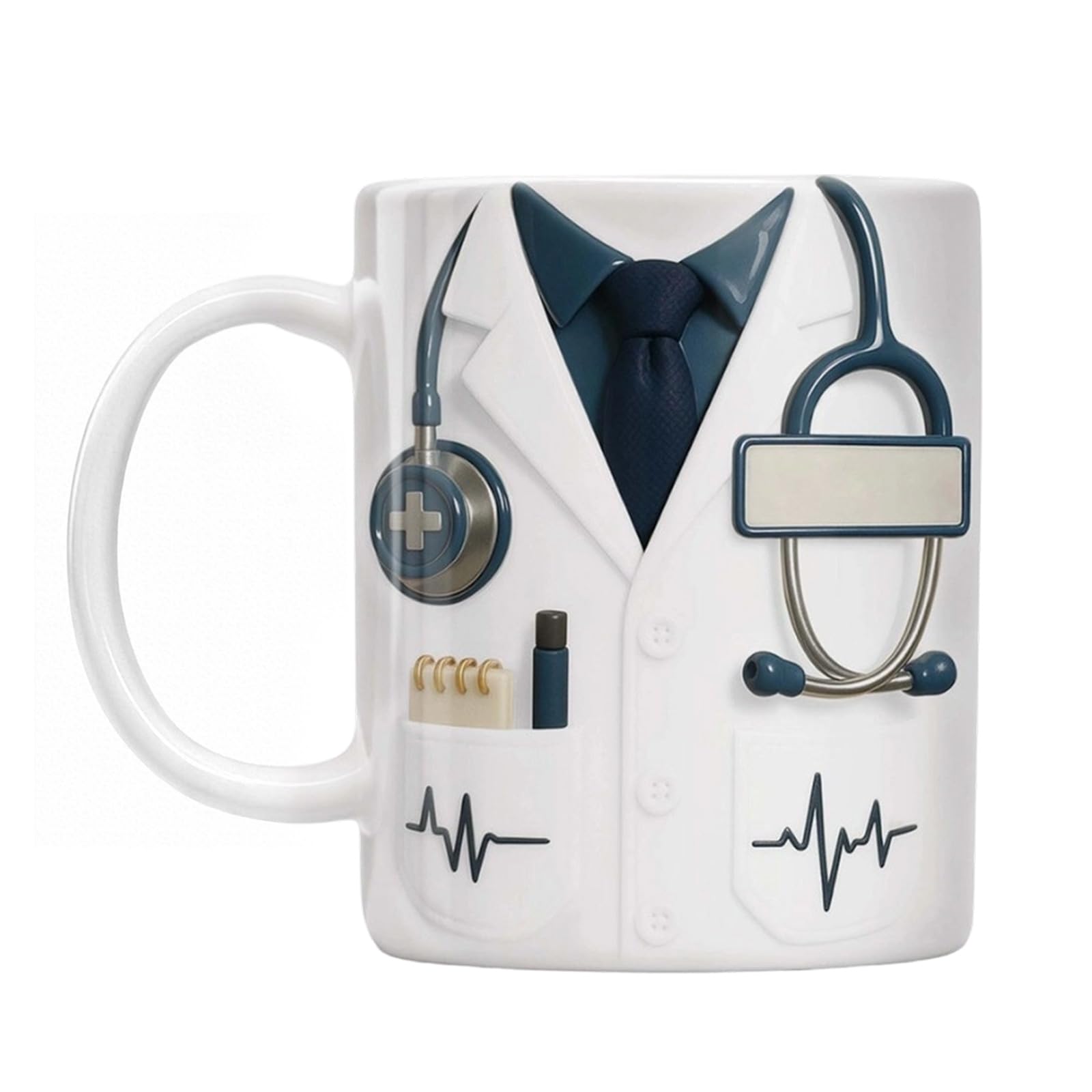 PANGBOER Ceramic Mug with Hospital Stethoscope Heartbeat Pattern Personalize Name Doctors and Nurses Comfort Handle Cup Hospital Professional Ceramic Coffee Cup Customizable Doctor Name Stethoscope