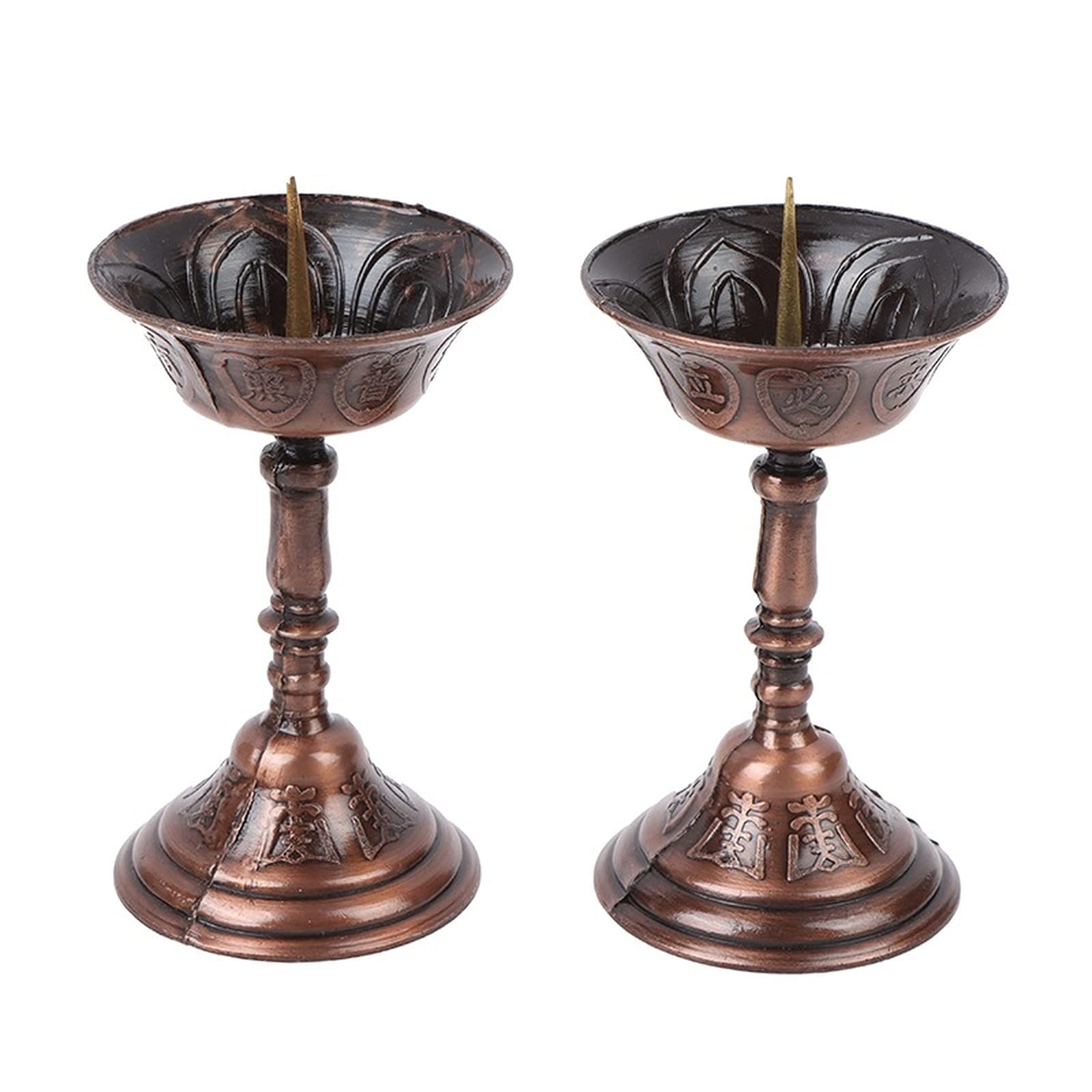 Sbjklyrn One Color Candleholder, 2 Pcs Metal Votive Lotus Retro Candle Holders Daily Pray Buddha Candelabra Butter Lamp Holder Buddhist
