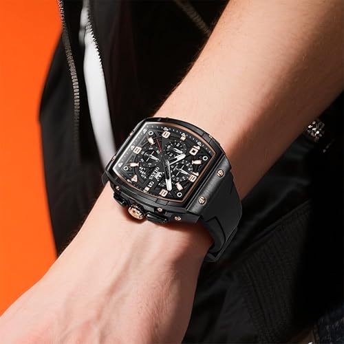 Miniatura 4 de OLEVS Reloj para hombre de lujo de cara grande negro relojes de pulsera de silicona cuadrado multifuncional vestido impermeable cronógrafo analógico