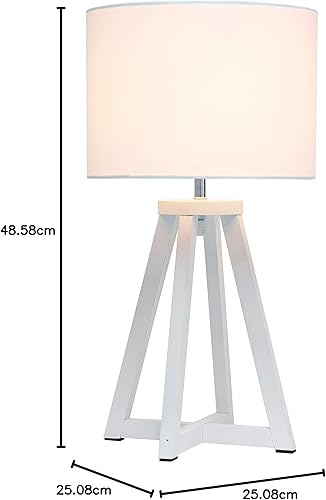 Vista 37 de Simple Designs LT1069-NWH Lámpara de mesa triangular entrelazada de madera natural con pantalla de tela blanca Natural/ blanco
