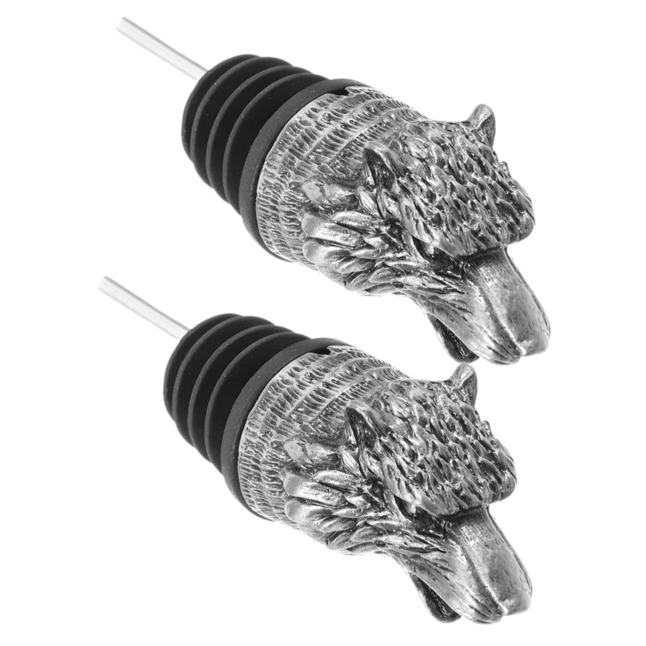 OFFSCH 2Pcs Wolf Head Wine Pourer Cork Zinc Alloy Wine Aerator and Sealing Plug Stopper for Home Bars and Wine Lovers