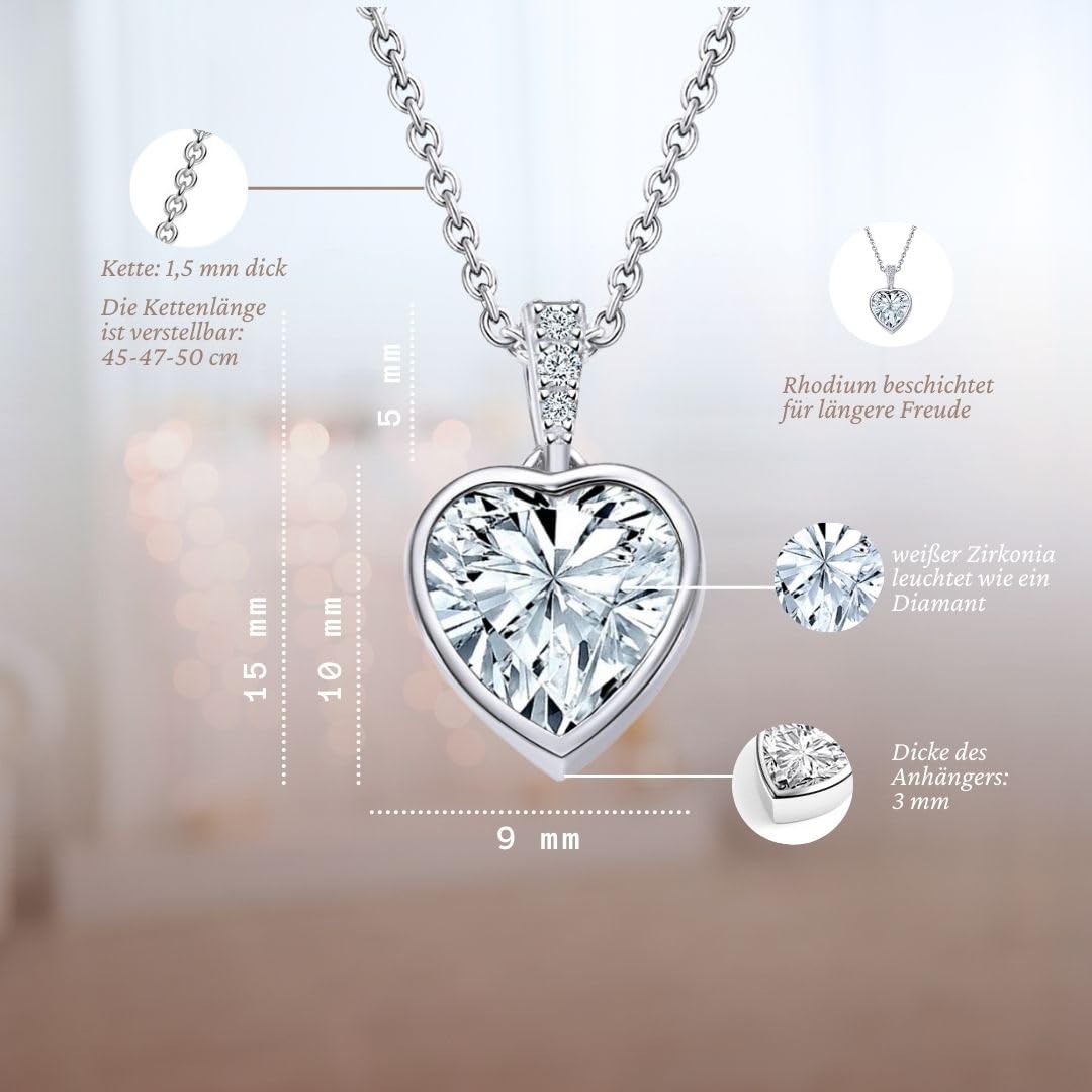 Herzkette Silber 925 / Gold vergoldet Halskette Damen *Ich Liebe Dich* Kette Silberkette Herzanhänger Herz Schmuck nickelfrei Geschenke Frauen Freundin Sie zum Geburtstag Hochzeitstag Jahrestag