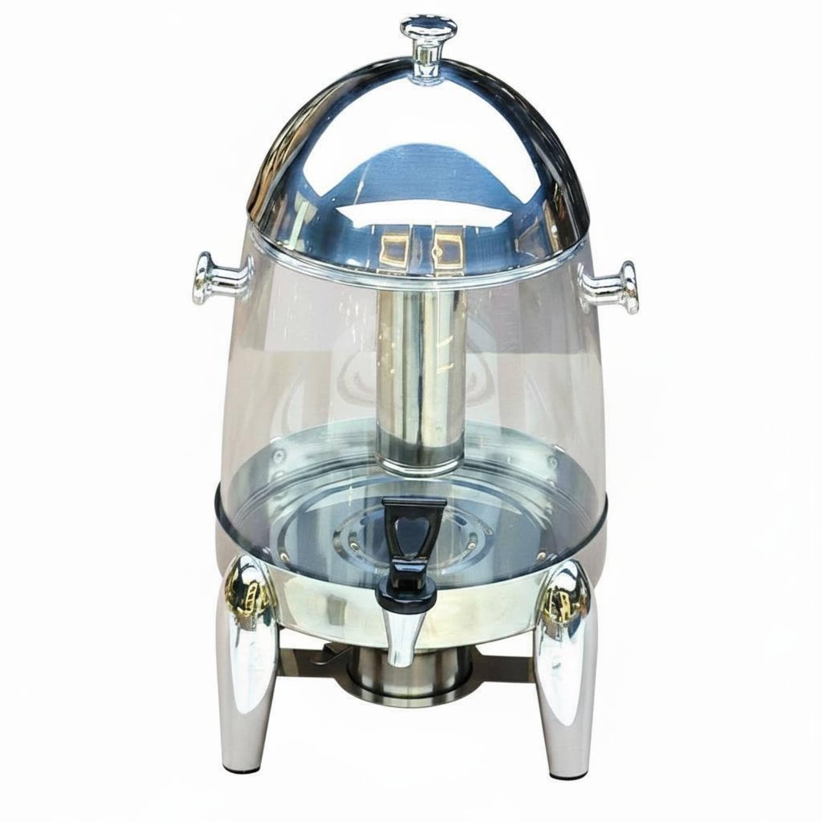 predolo Distributeur de Acier Inoxydable Distributeur Boisson Fontaine Carafe Réservoir Robinet Pièce Maîtresse Élégante avec Base Stable et Couvercle, Array, Transparent Et Argent