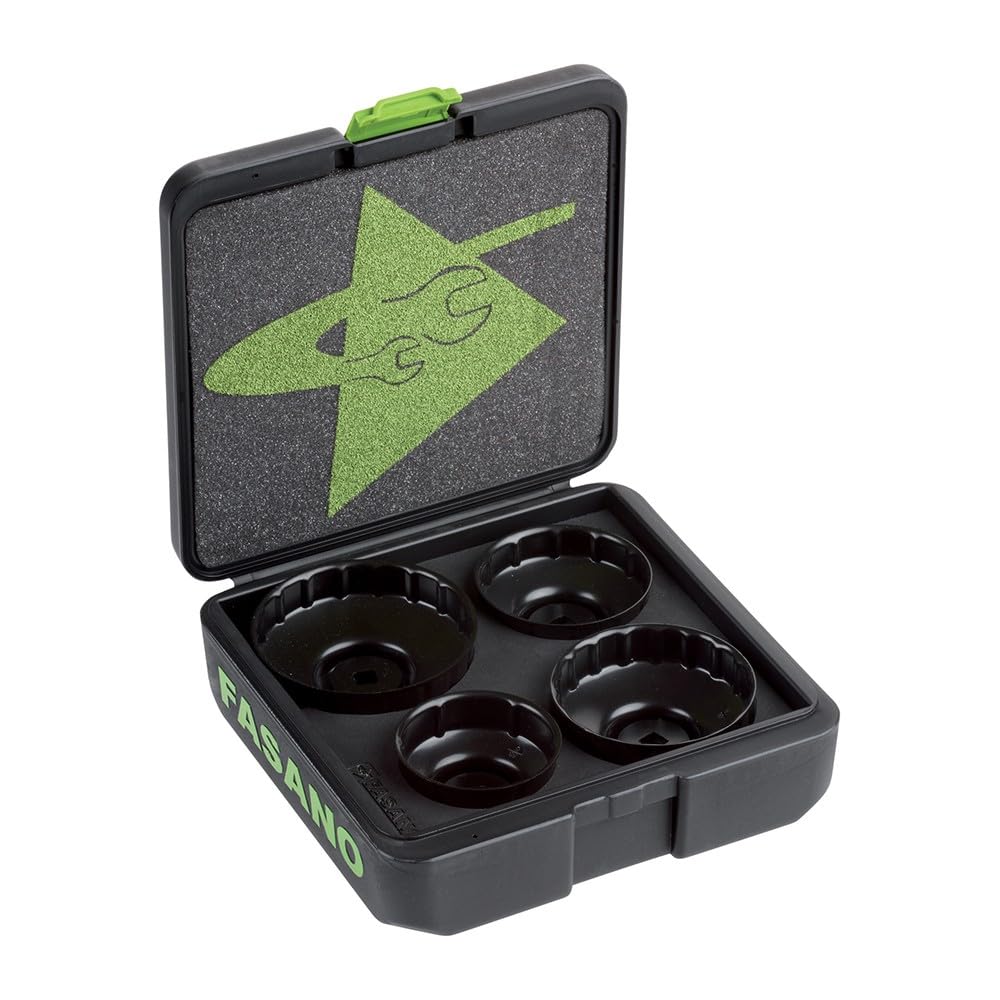 Fasano Tools Set Chiavi a Tazza per Filtri Olio Purflux, Nero con Dettagli Verdi, Acciaio, 4 Pezzi, Custodia Protettiva, Modello 175PF/S4, 15 cm