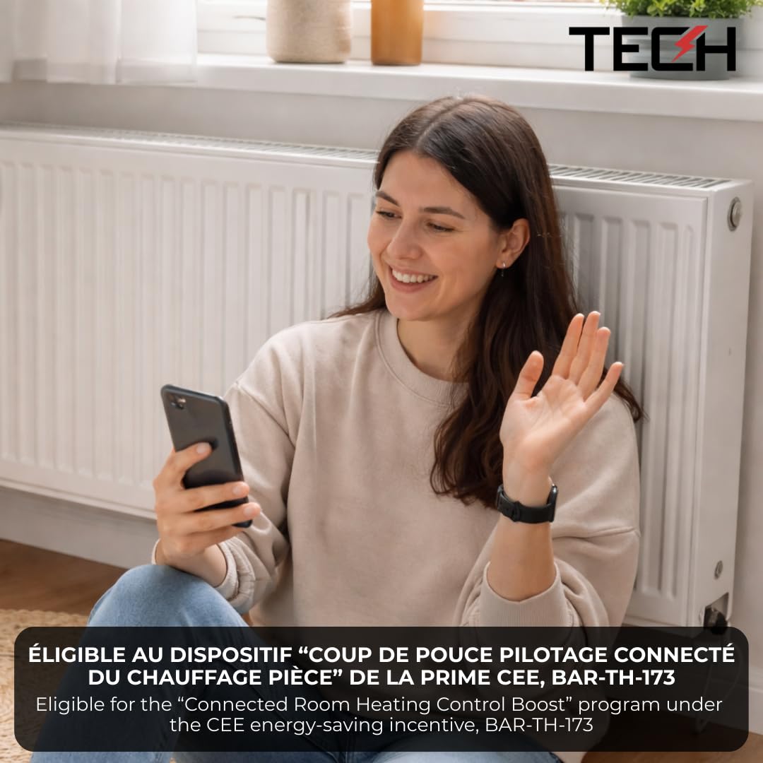 TECH Thermostat Connecté Zigbee WiFi pour Radiateur Électrique – Programmable, Contrôle à Distance, Compatible Assistant Vocal – Prime CEE BAR-TH-173