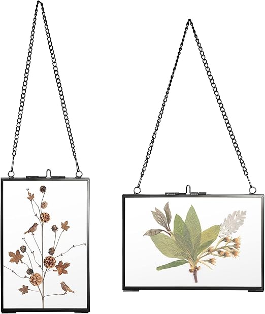 JUXYES Set of 2 Brass Wall Hanging Photo Frame, Golden