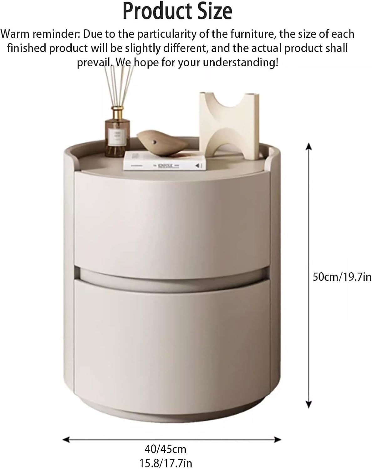 Round Nightstand,Bedside Table with 2 Solid Wood Storage Drawers,Modern Minimalist Bedroom Side Table,Leather Night Stands for Bedroom/Living Room,No Installation Required,End Table